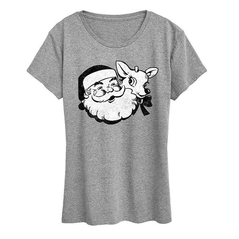 Women's Santa And Reindeer Graphic Tee, Girl's, Size: XXL, Grey Wine Product Image