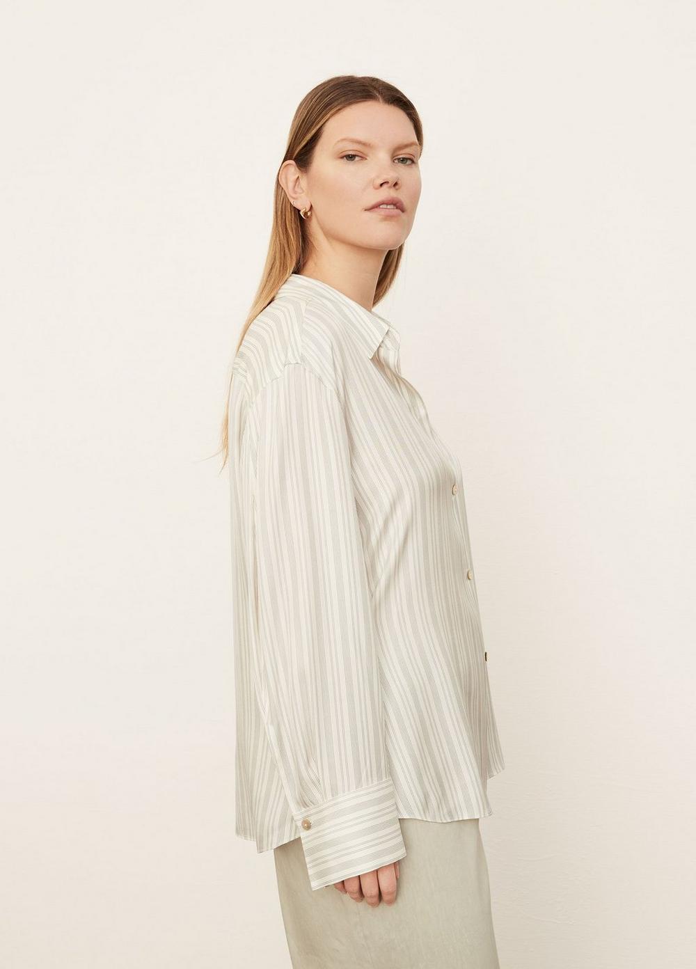Womens Stripe Sculpted Long Sleeve Shirt, Off White, Size 2XL Vince Product Image