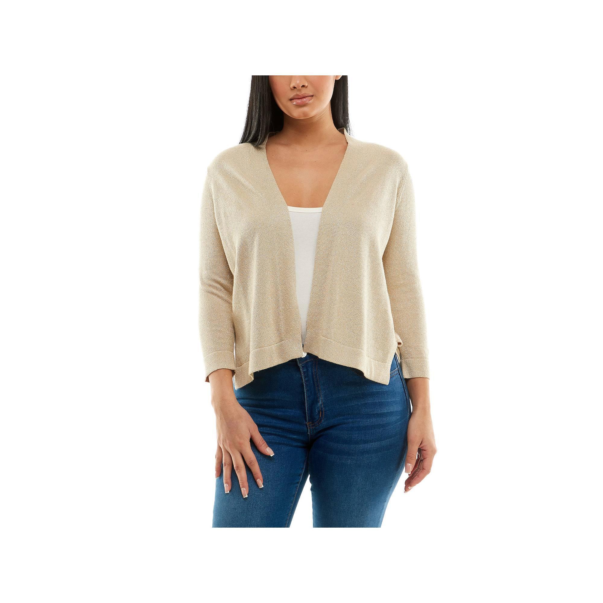 Women's Nina Leonard Ribbed Bolero, Size: XL, Ivory Silver Product Image