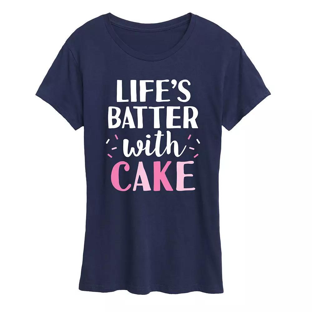 Womens Lifes Batter With Cake Graphic Tee Blue Product Image