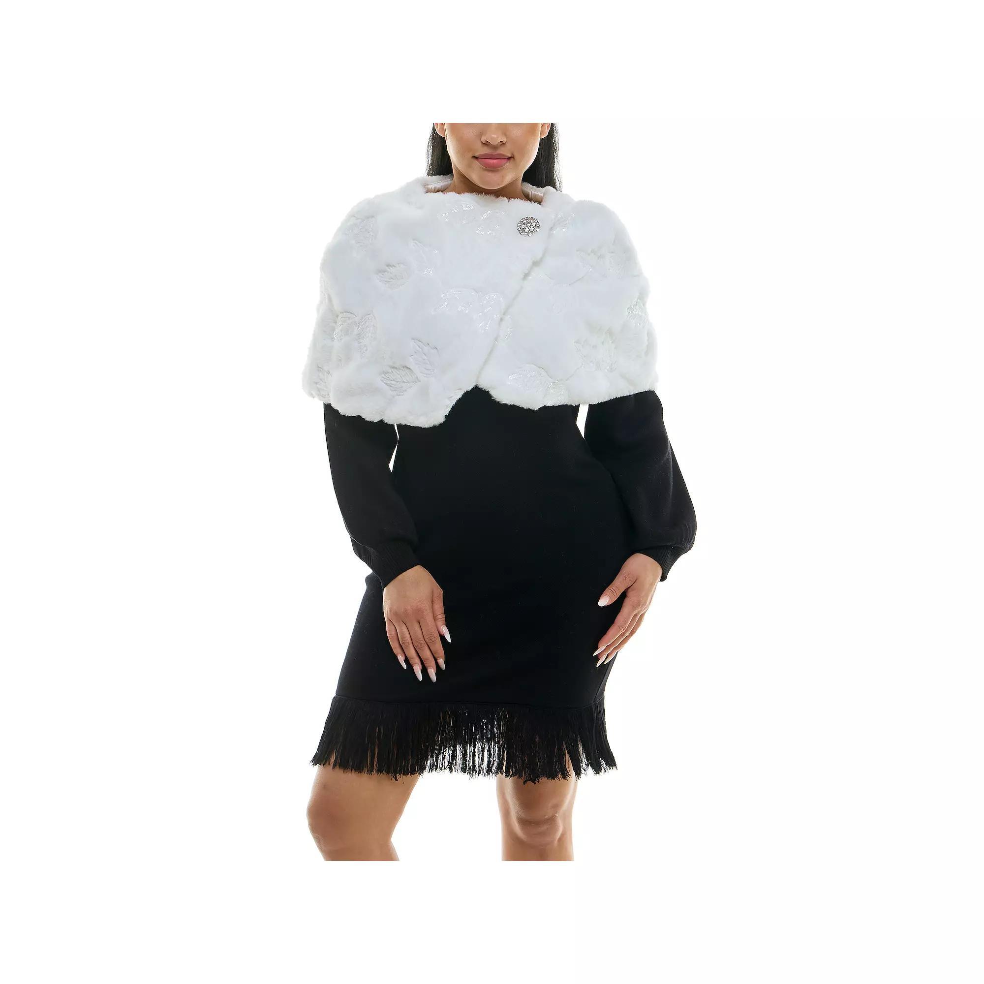 Womens Nina Leonard Faux-Fur Wrap-Over Stripe Capelet Product Image