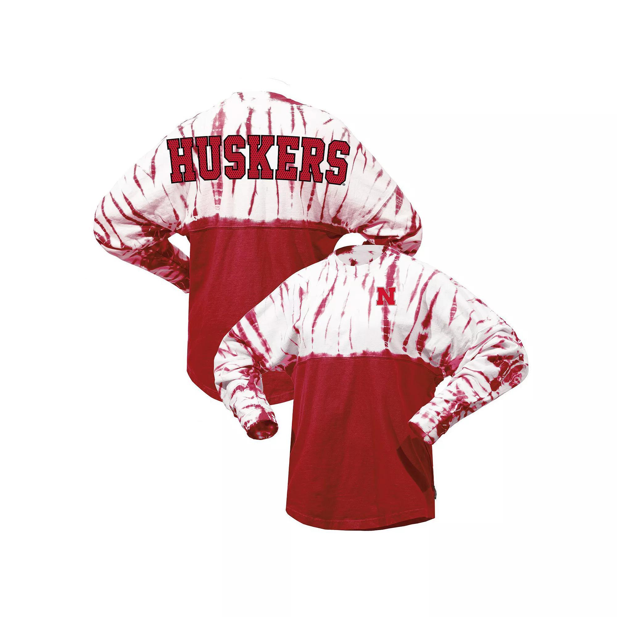 Women's Scarlet Nebraska Huskers Tie-Dye Long Sleeve Jersey T-Shirt, Size: Small, Red Product Image