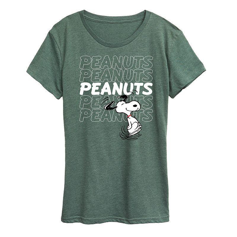 Womens Peanuts Snoopy Logo Repeat Graphic Tee, Girls Grey Green Product Image