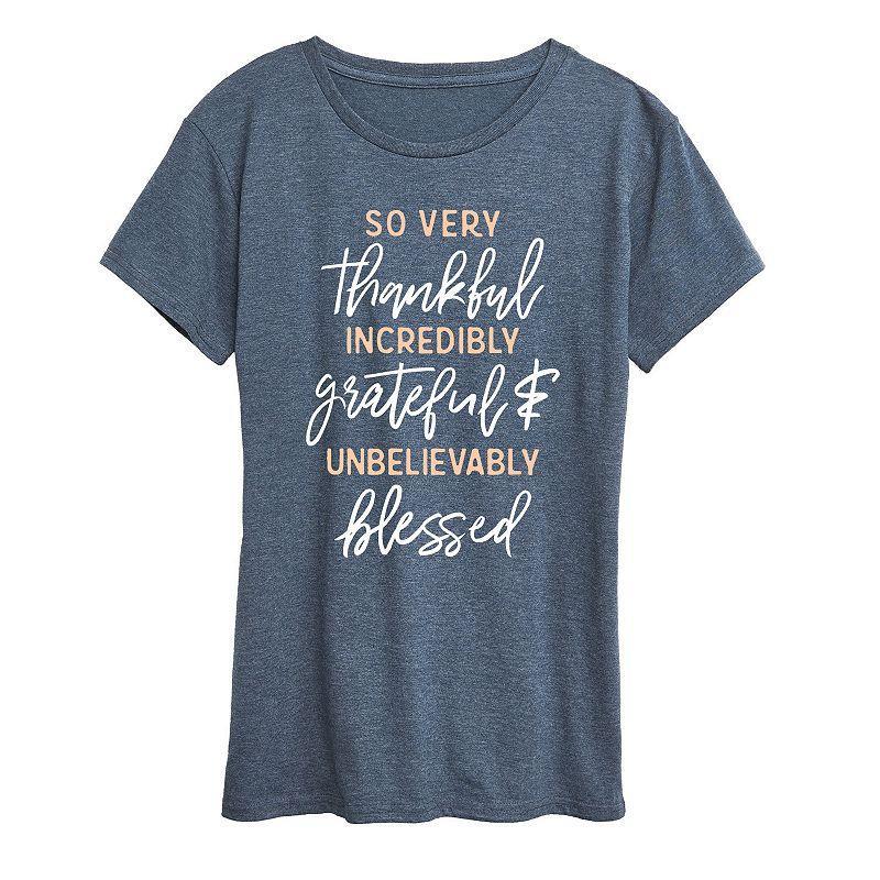 Womens So Very Thankful Graphic Tee Grey Blue Product Image