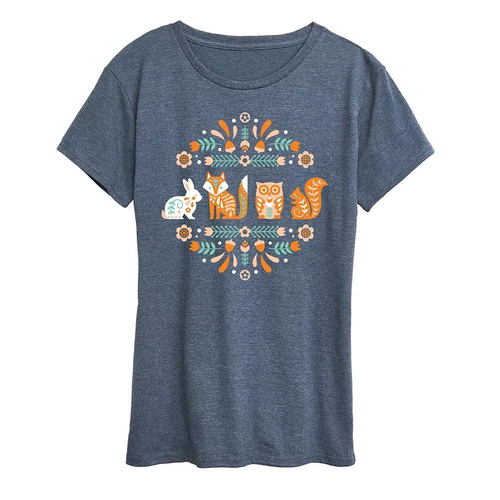 Womens Scandinavian Woodland Creatures Graphic Tee Grey Blue Product Image