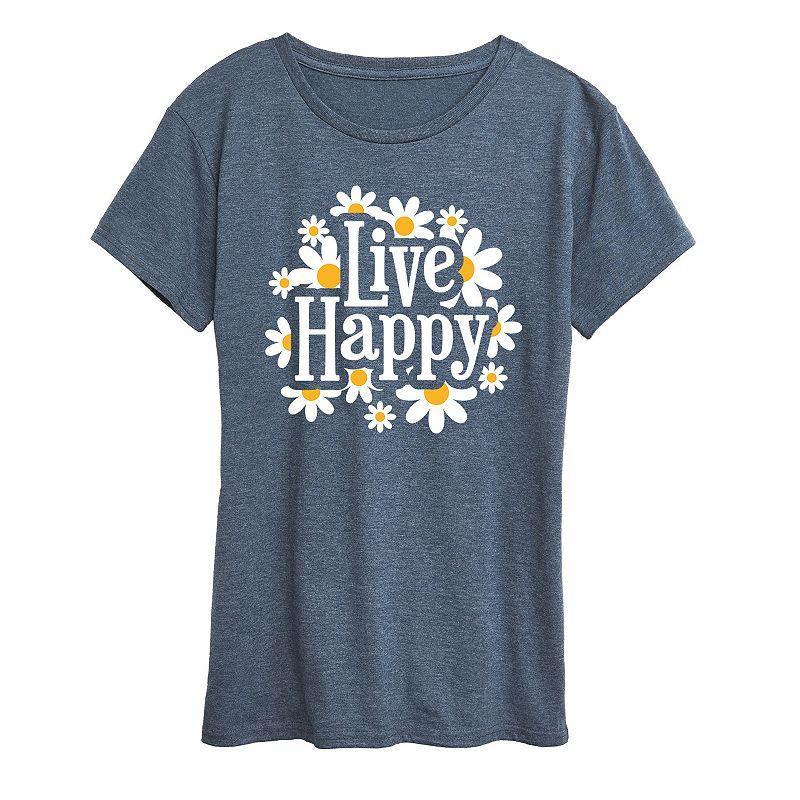 Womens Live Happy Daisies Graphic Tee Grey Blue Product Image