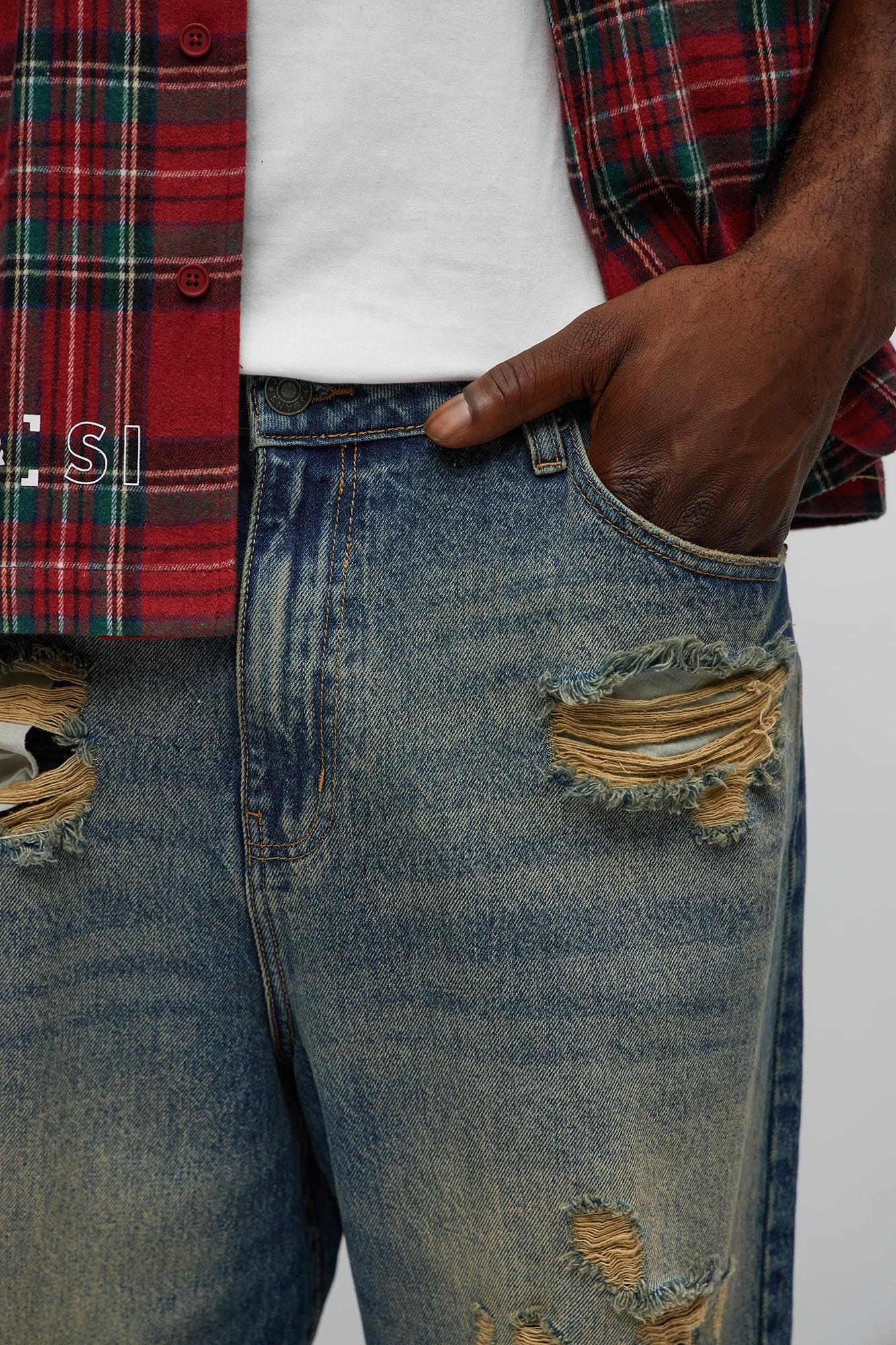 Its Giving Distressed Baggy Jeans - Vintage Blue Wash Product Image