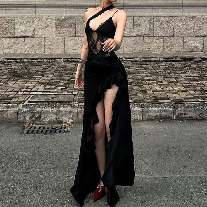 Sleeveless Asymmetrical Lace Bodycon Dress Product Image