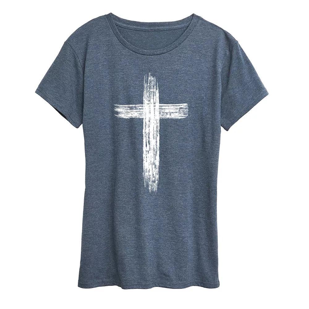 Womens Brush Cross Graphic Tee, Girls Grey Blue Product Image