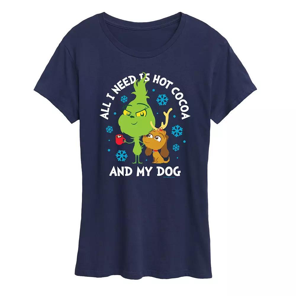 Women's Dr. Seuss The Grinch Hot Cocoa And My Dog Graphic Tee, Girl's, Size: XL, Blue Product Image