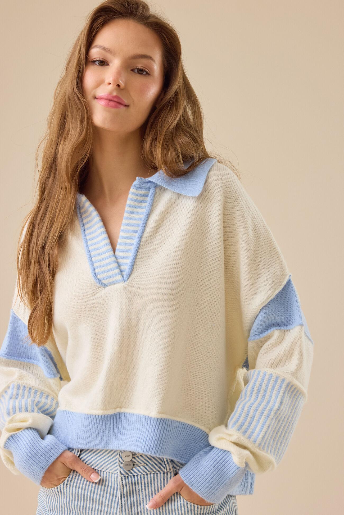 Beth Crop Mixed Media Pullover Product Image