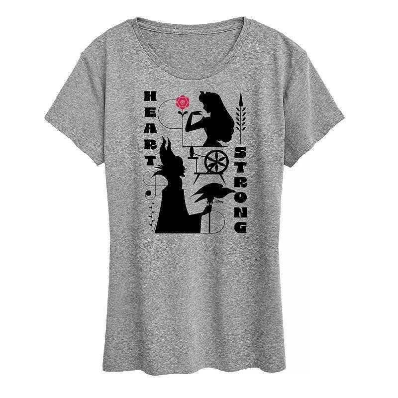 Disneys Sleeping Beauty Womens Heart Strong Graphic Tee Grey Gray Product Image