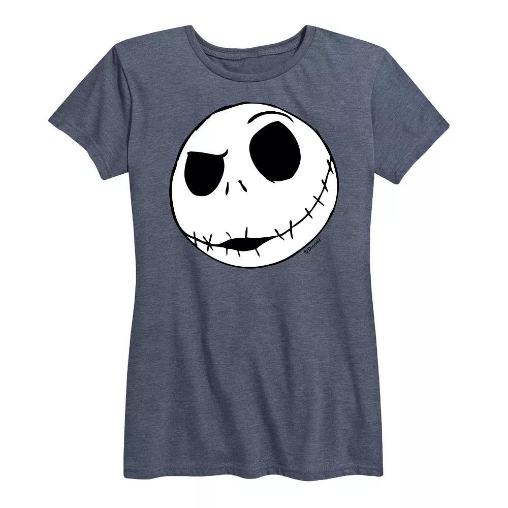 Disneys Nightmare Before Christmas Womens Jack Face Graphic Tee, Girls Grey Gray Product Image
