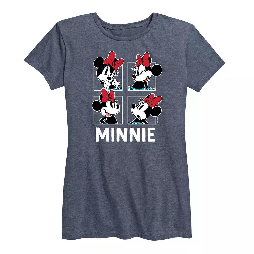 Disneys Minnie Mouse Womens Grid Graphic Tee Grey Blue Product Image