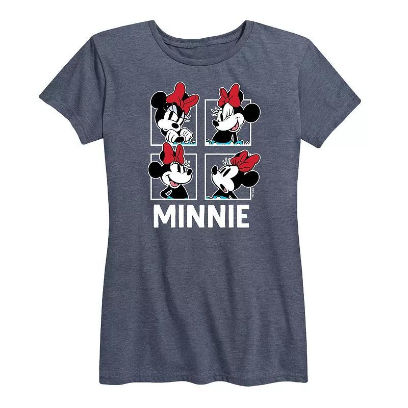 Disneys Minnie Mouse Womens Grid Graphic Tee Grey Blue Product Image