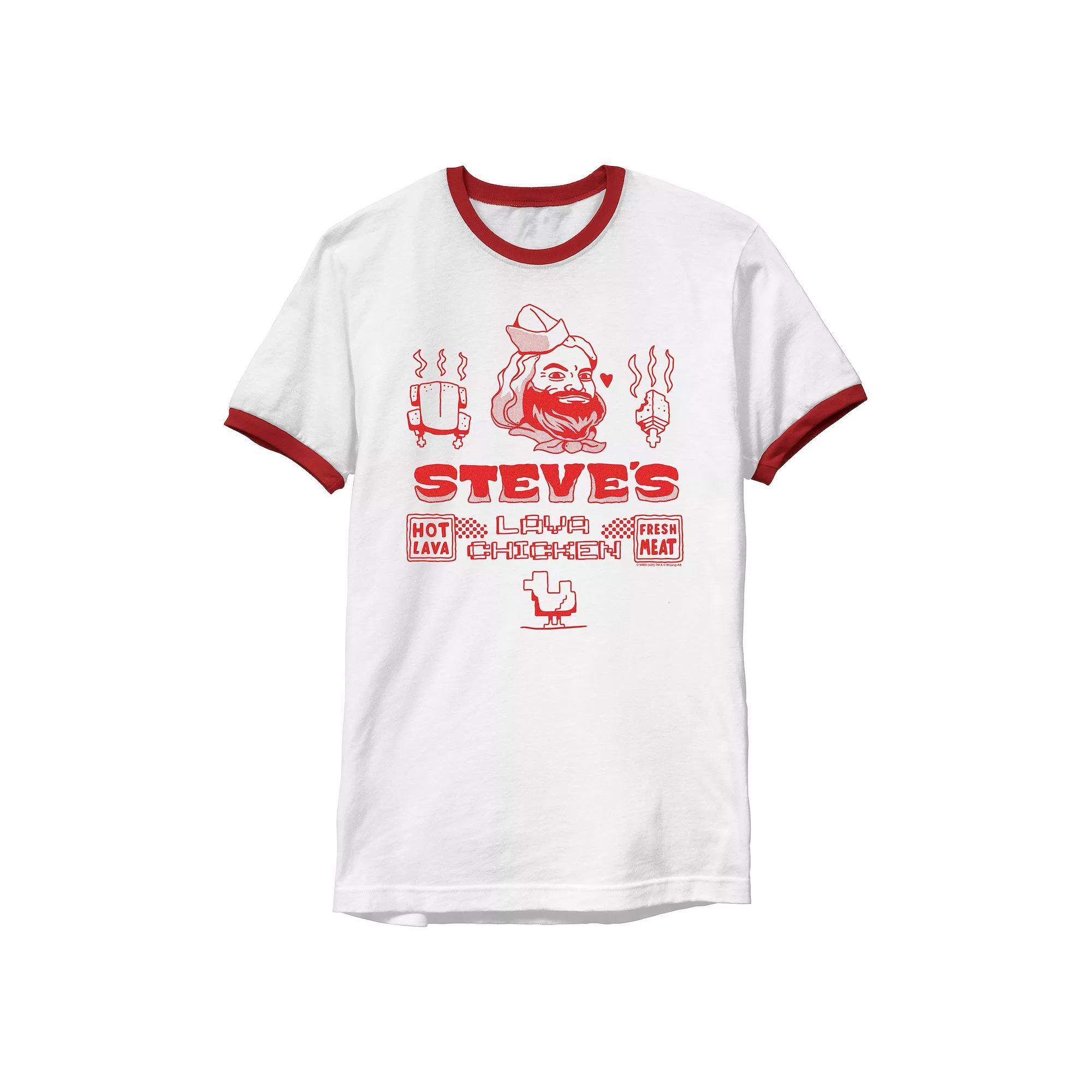 Men's Minecraft Movie Steve's Lava Chicken Ringer Graphic Tee, Size: Large, White Red Product Image