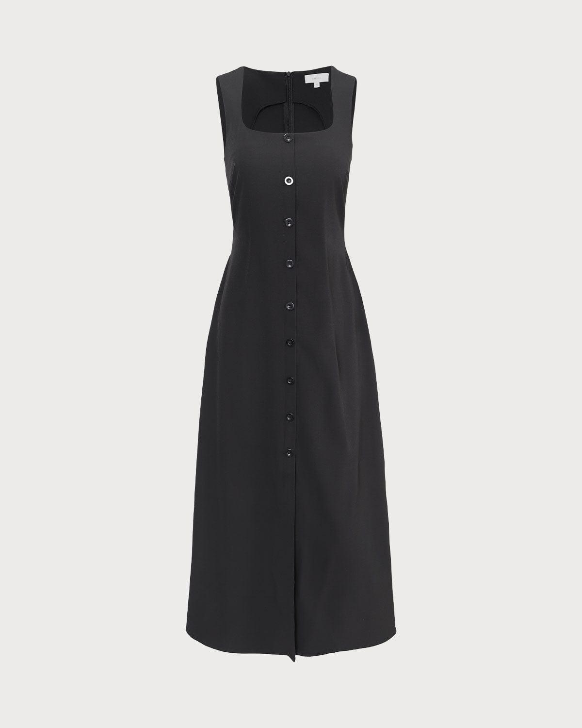 The Black U Neck Tie Back Sleeveless Maxi Dress Product Image