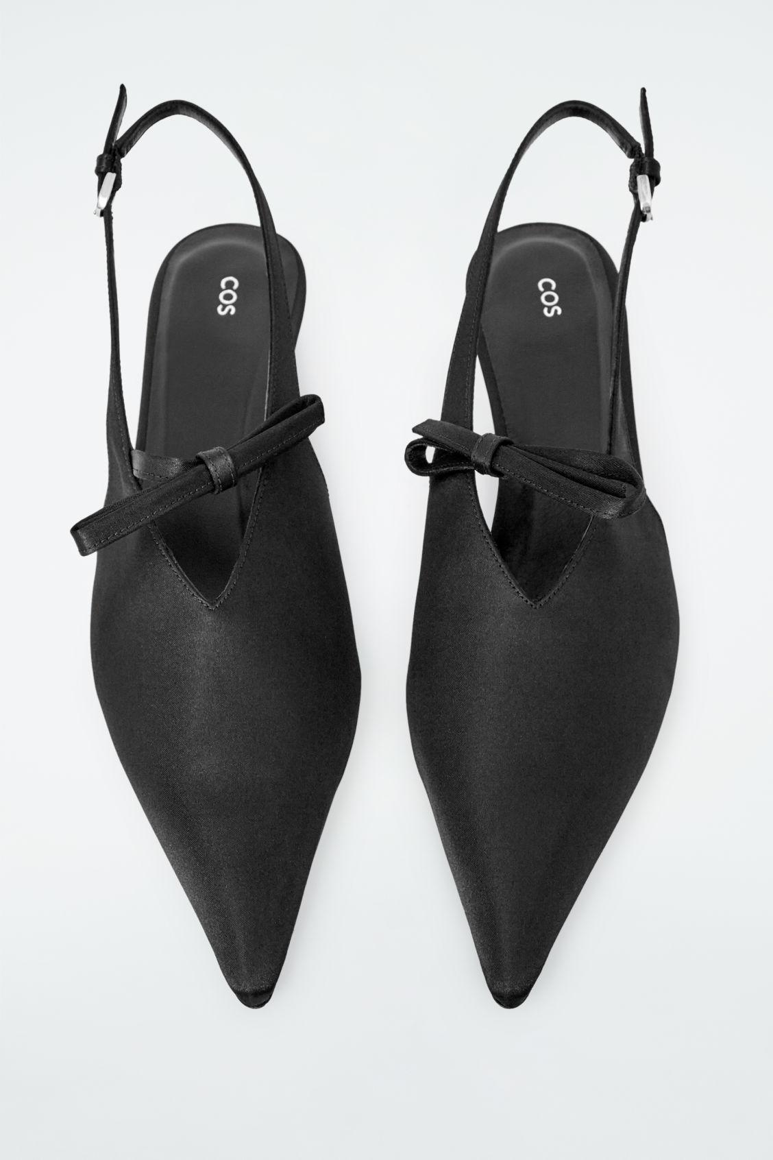 BOW-DETAIL POINTED SATIN SLINGBACK PUMPS Product Image