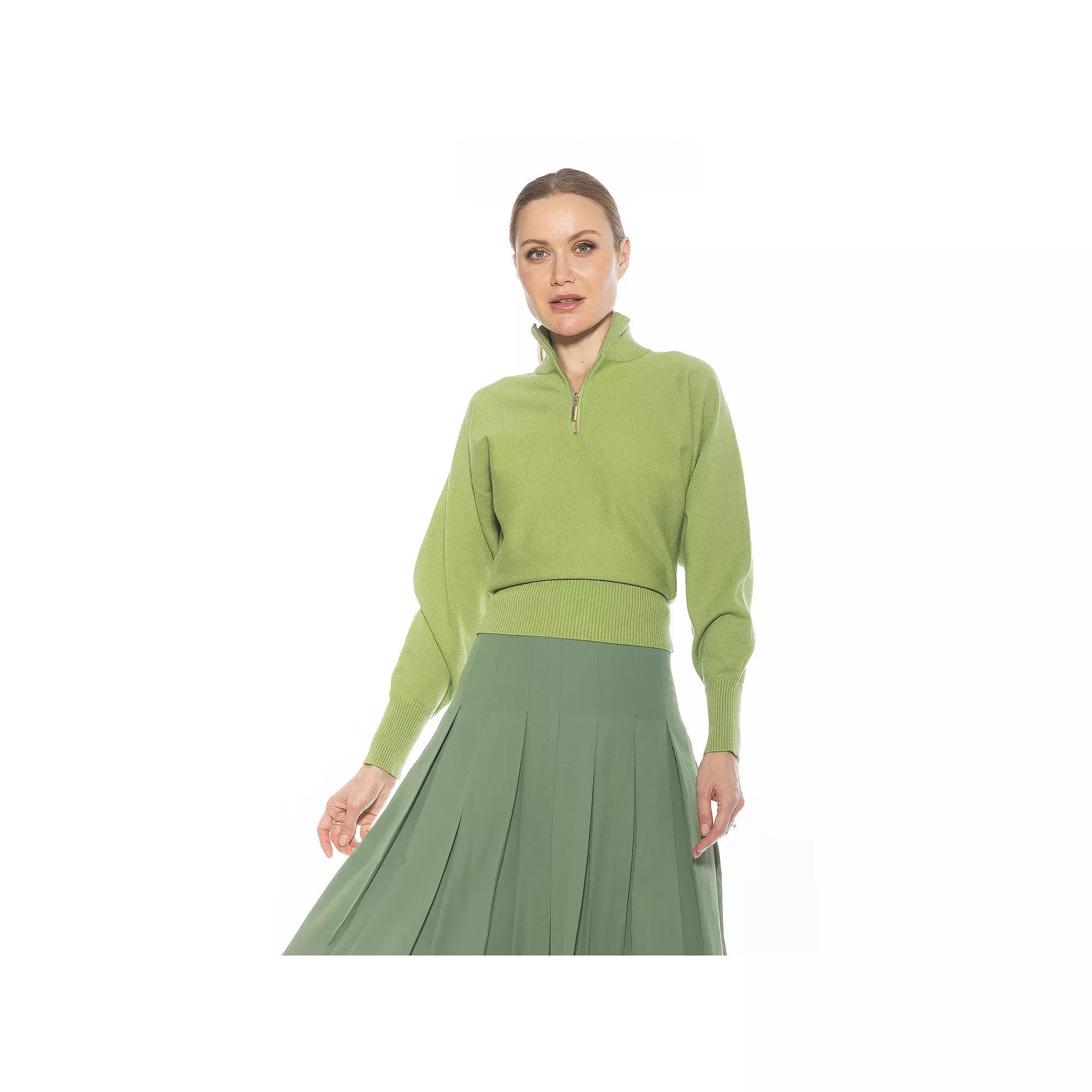 Women's ALEXIA ADMOR Niko Turtleneck Sweater with Front Zipper Detail, Size: Large, Green Product Image