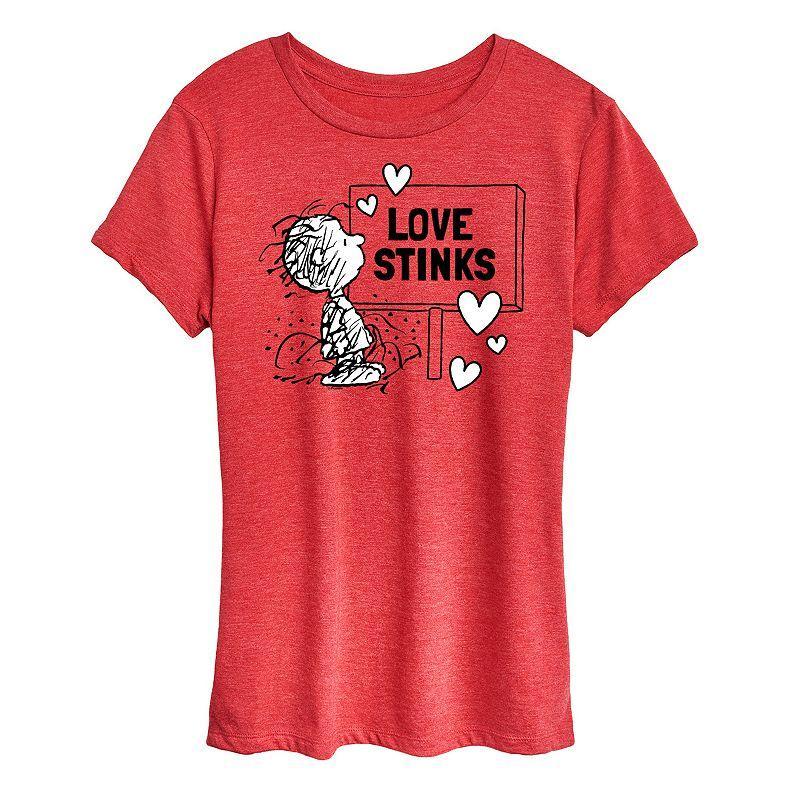 Womens Peanuts Pig Pen Love Stinks Graphic Tee Grey Wine Product Image