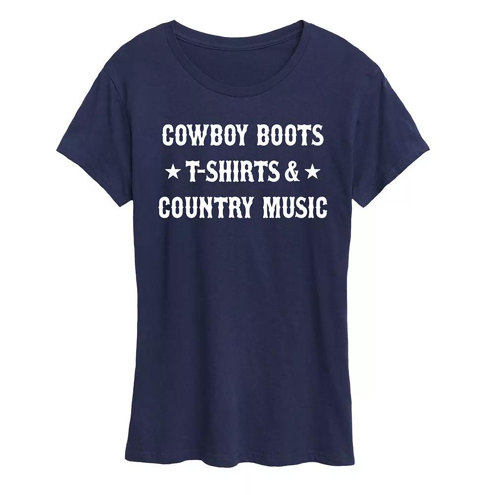Womens Cowboy Boots And Music Graphic Tee Grey Green Product Image