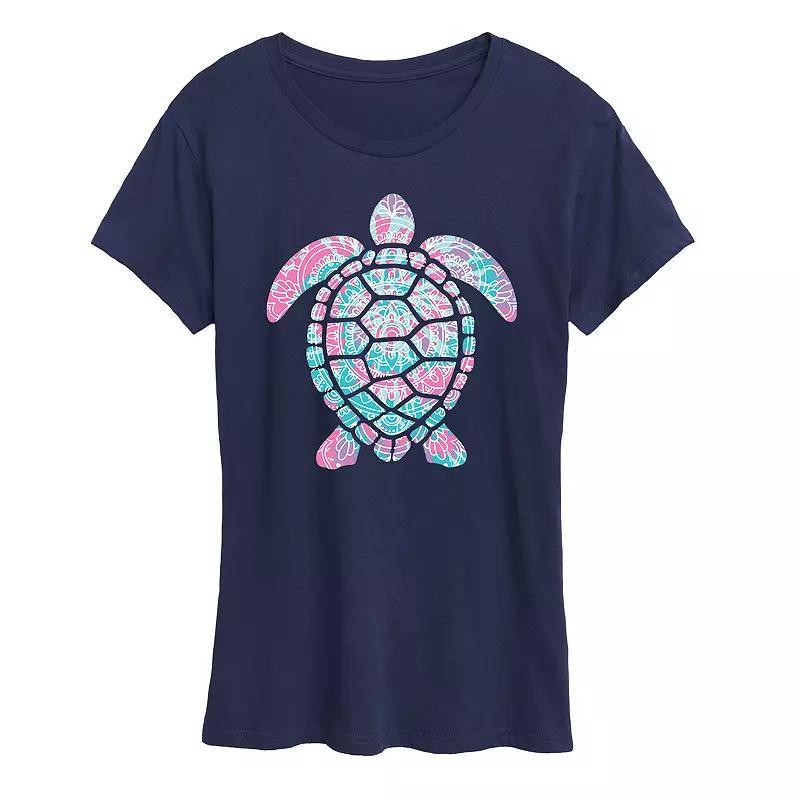 Womens Tie Dye Mandala Turtle Graphic Tee Blue Product Image