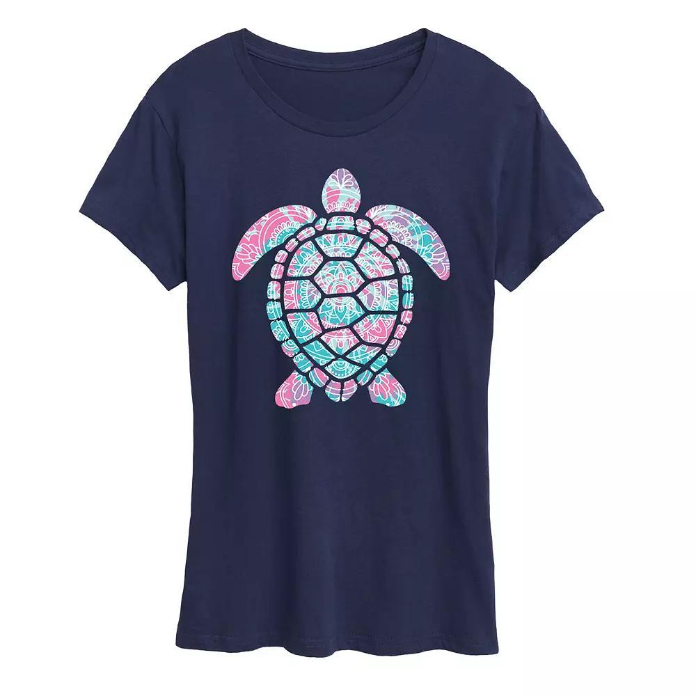 Womens Tie Dye Mandala Turtle Graphic Tee Blue Product Image