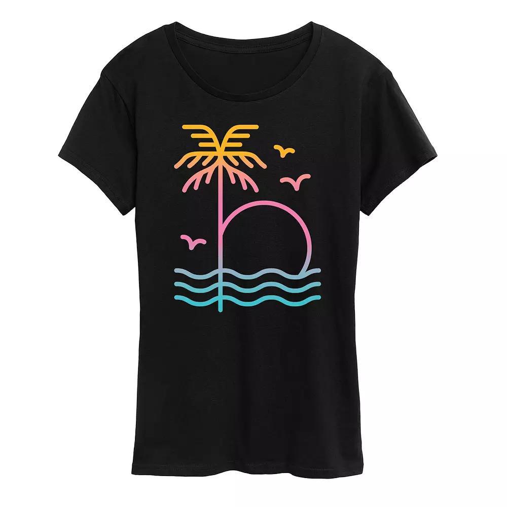 Womens Palm Sunset Ombre Graphic Tee Heather Grey Product Image