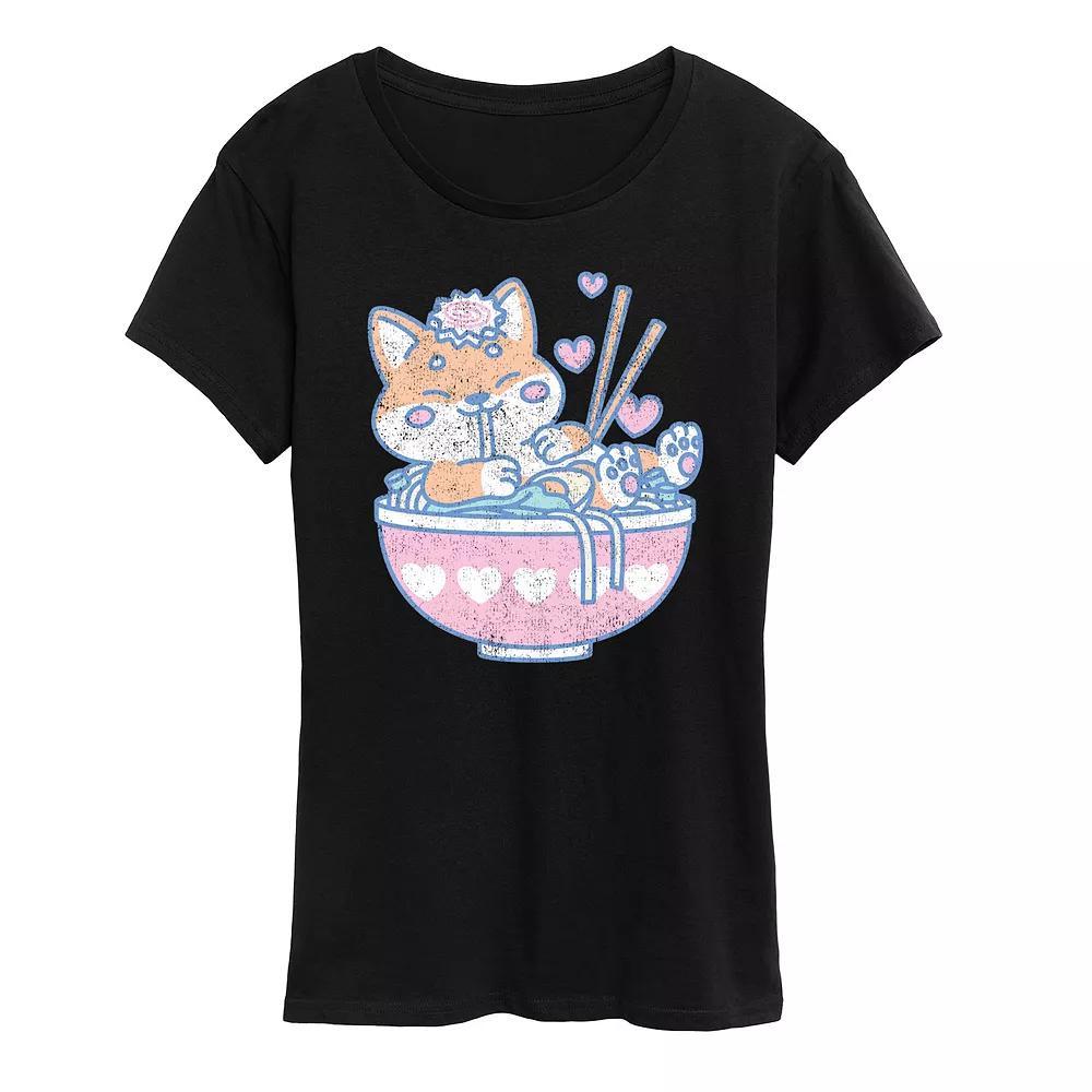 Women's Kawaii Ramen Shiba Inu Graphic Tee, Size: Medium, White Product Image