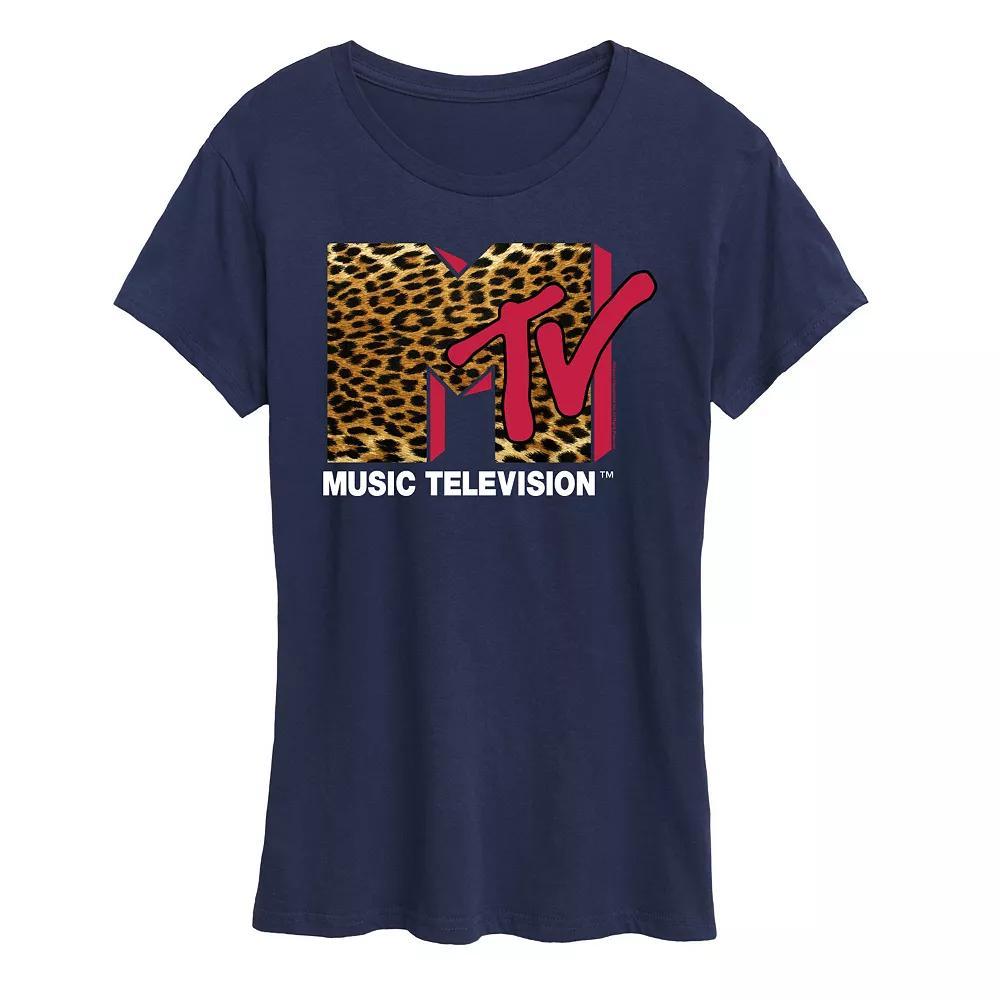 Womens MTV Leopard Logo Graphic Tee, Girls Blue Product Image