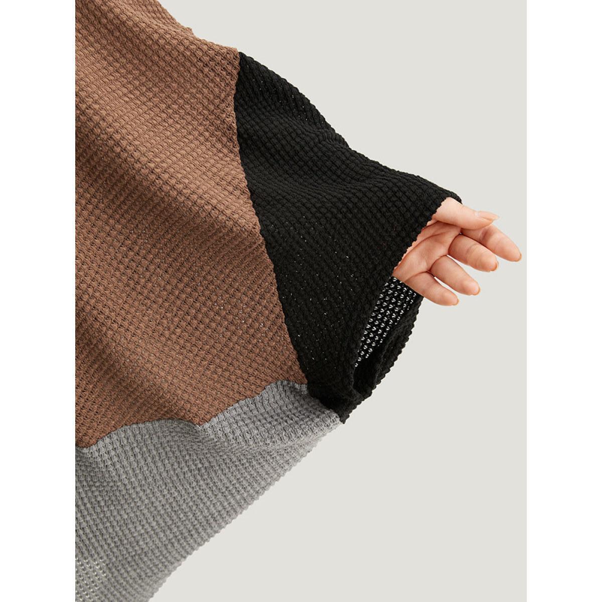 Plus Size Halloween Contrast Waffle Knit Batwing Sleeve Kimono Women DarkBrown Casual Texture Dailywear Kimonos BloomChic 12/L Product Image