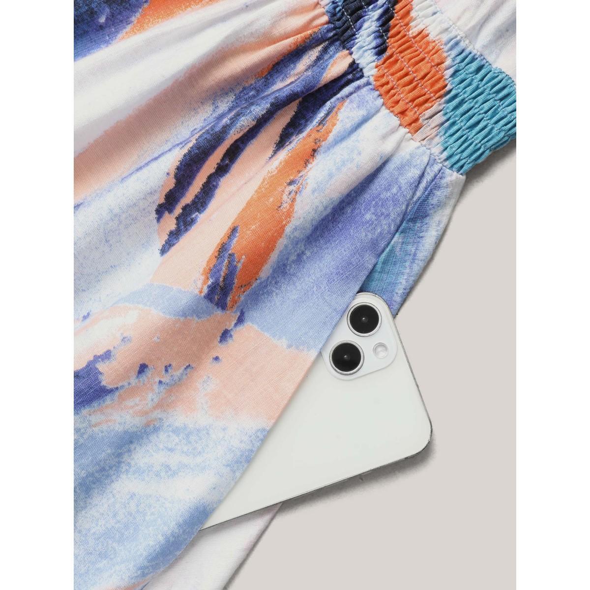 Plus Size Abstract Print Waist-Cinched Split Hem Maxi Dress Multicolor Women Elegant Gathered Heart neckline Elbow-length sleeve Curvy BloomChic 30/6X Product Image