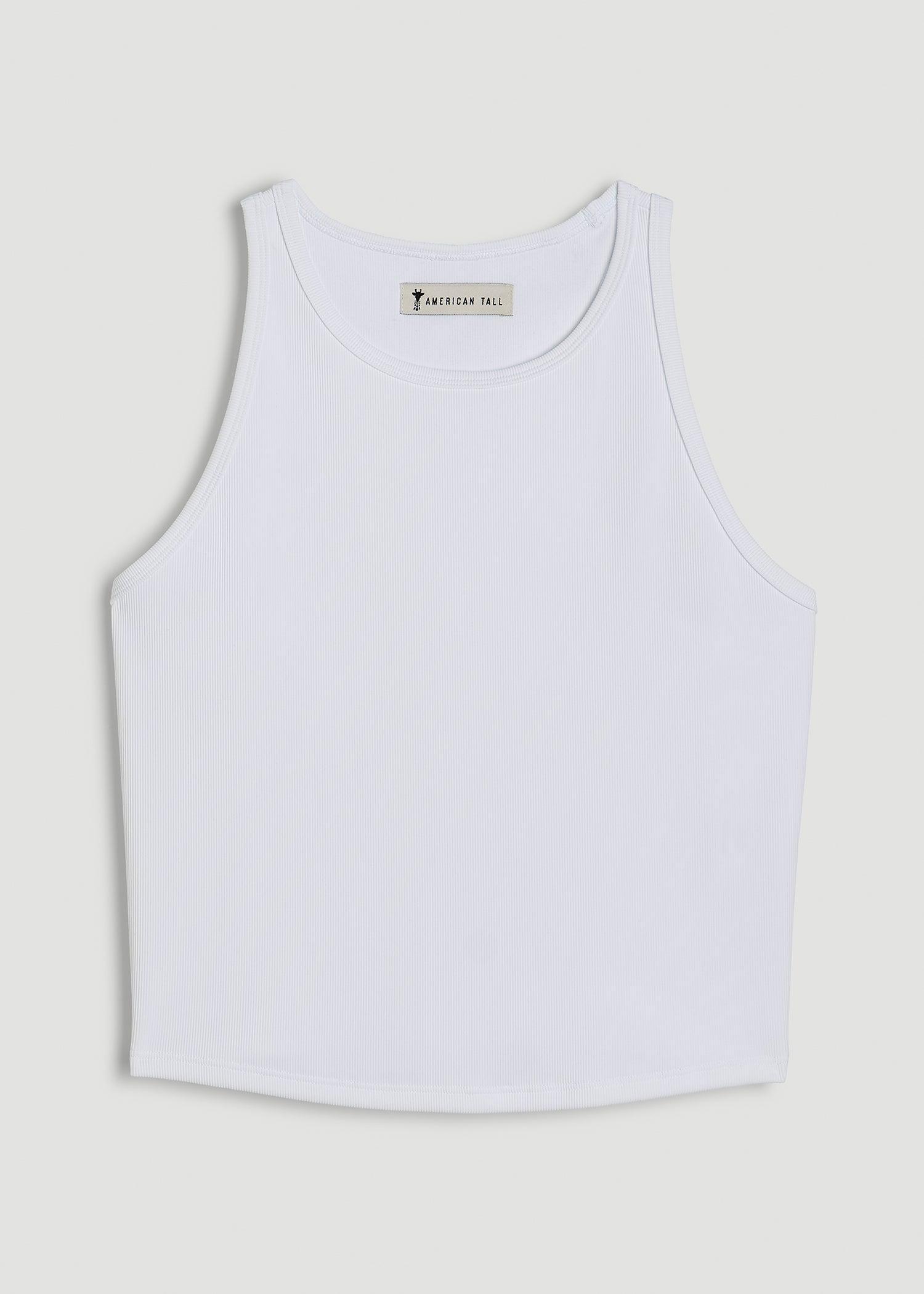 Cropped Ribbed Tank Top for Tall Women in White Product Image