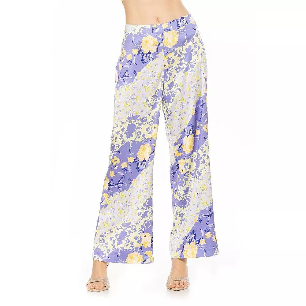 Women's ALEXIA ADMOR Cerise Silky Wide Leg Pants, Size: 2, Purple Floral Product Image