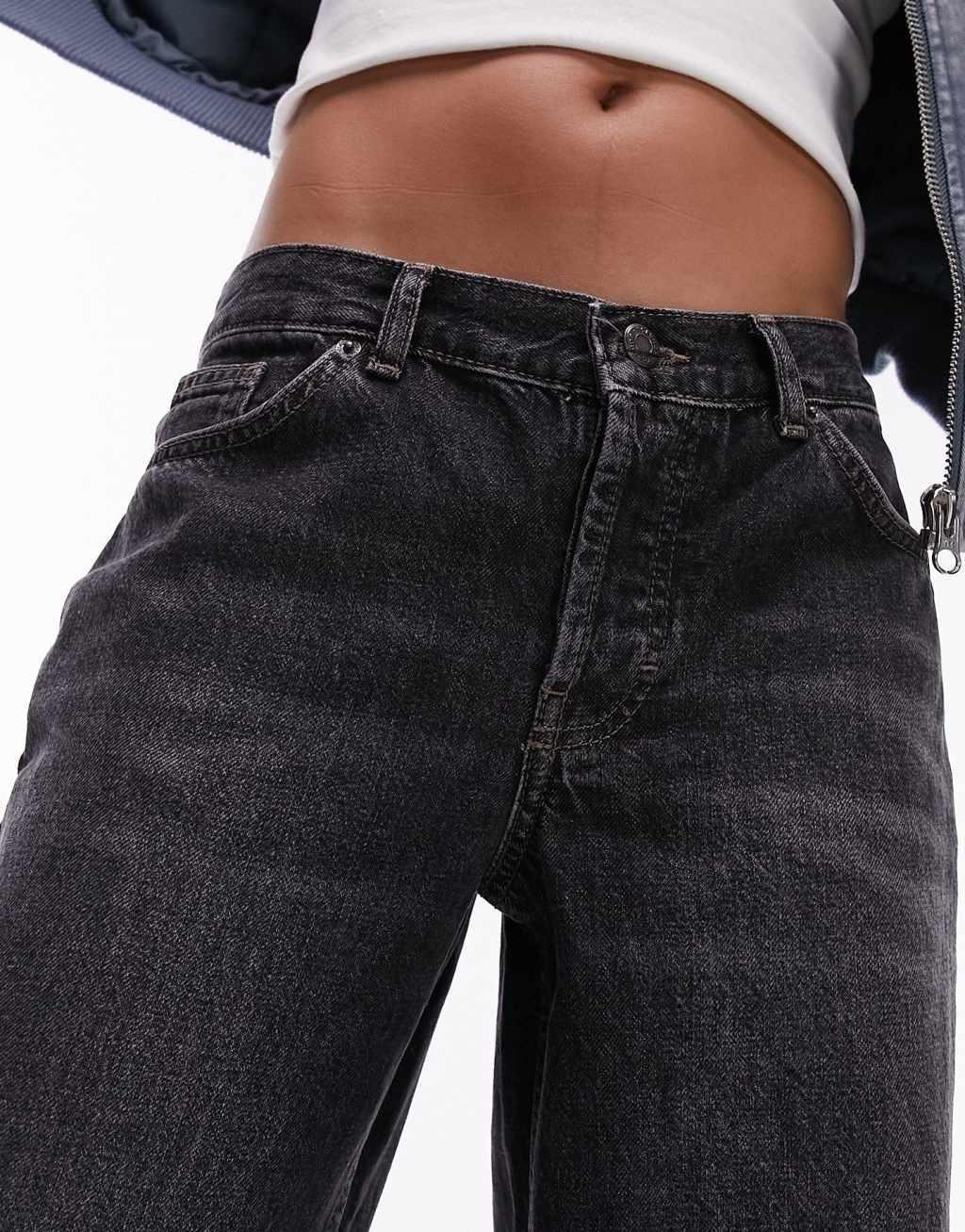 Topshop Ember low rise wide leg jeans in black  Product Image