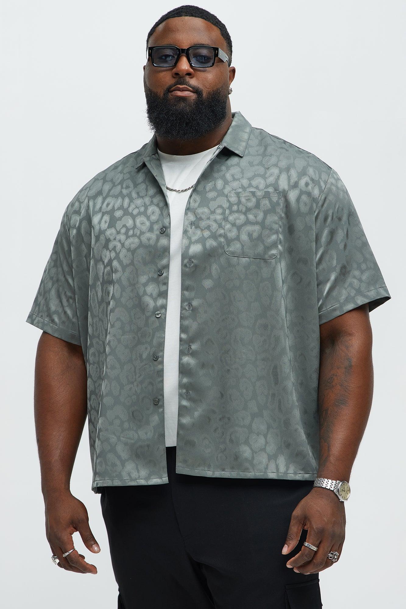 Satin Leopard Button Up Shirt - Grey Male Product Image