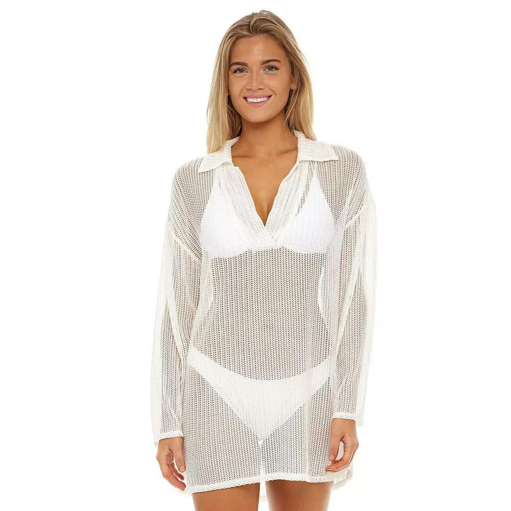 Women's Jordan Taylor Polo Collar Swim Cover-Up Tunic, Size: XL, Black Product Image