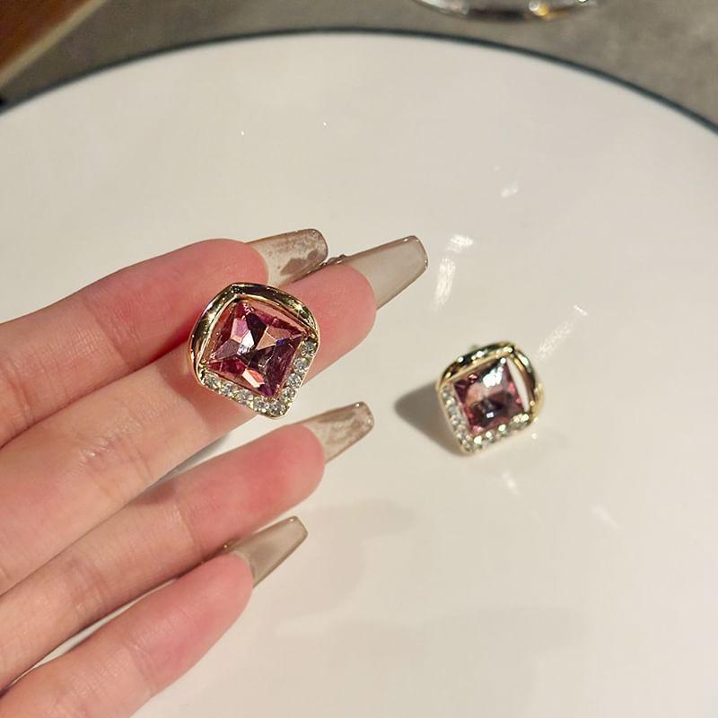 Rhinestone Square Alloy Earring Product Image