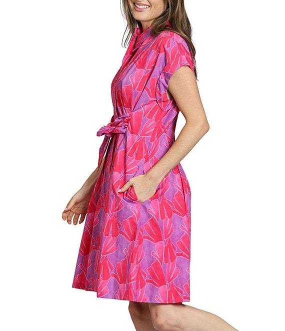APNY Woven Printed Banded Collar Short Sleeve Shirt Dress Product Image