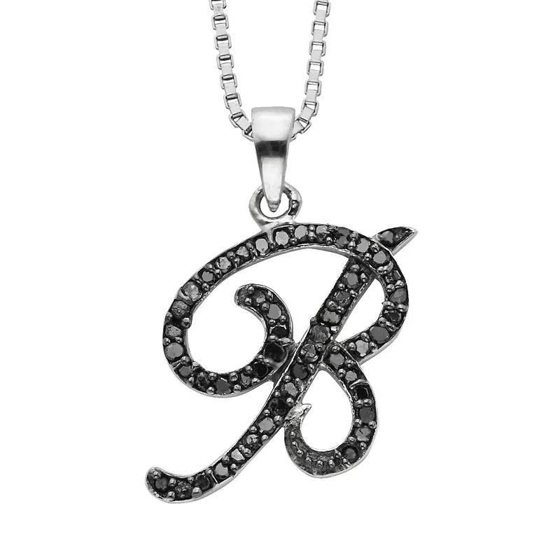 Jewelexcess Sterling Silver 1/4-ct. T.W. Black Diamond Initial Pendant, Women's, Size: 18", Q Product Image