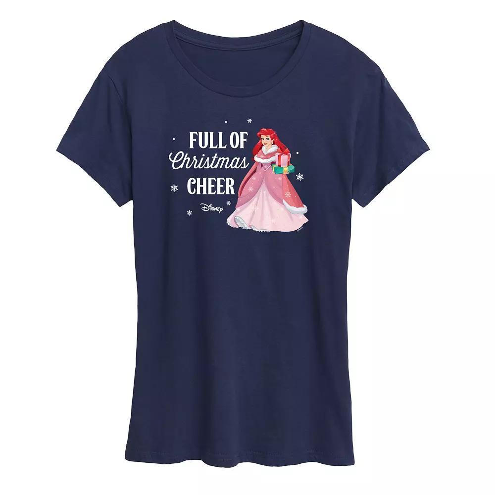 Disney Princess Ariel Women's "Full Of Christmas Cheer" Graphic Tee, Girl's, Size: Medium, Blue Product Image