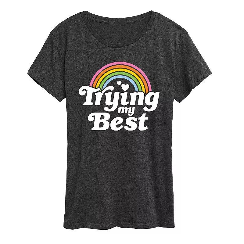Plus Trying My Best Rainbow Graphic Tee, Womens Heather Grey Product Image