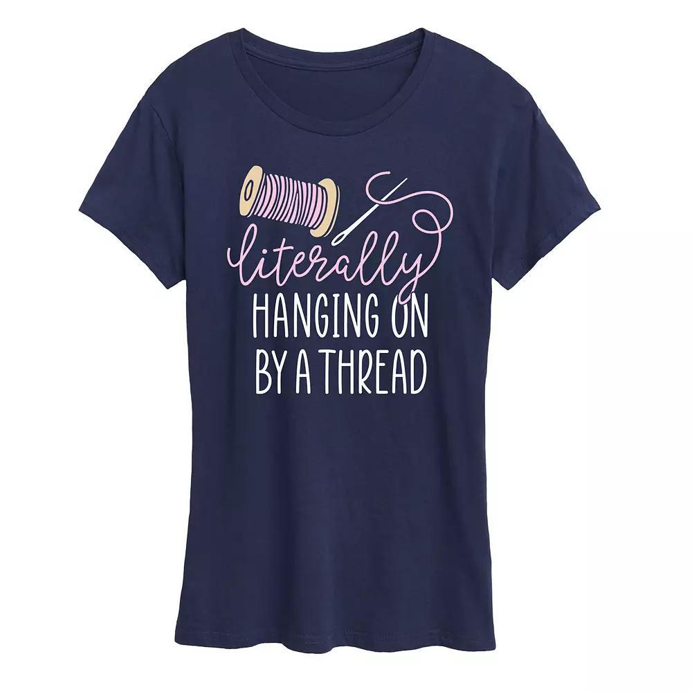 Womens Hanging On By A Thread Graphic Tee Blue Product Image