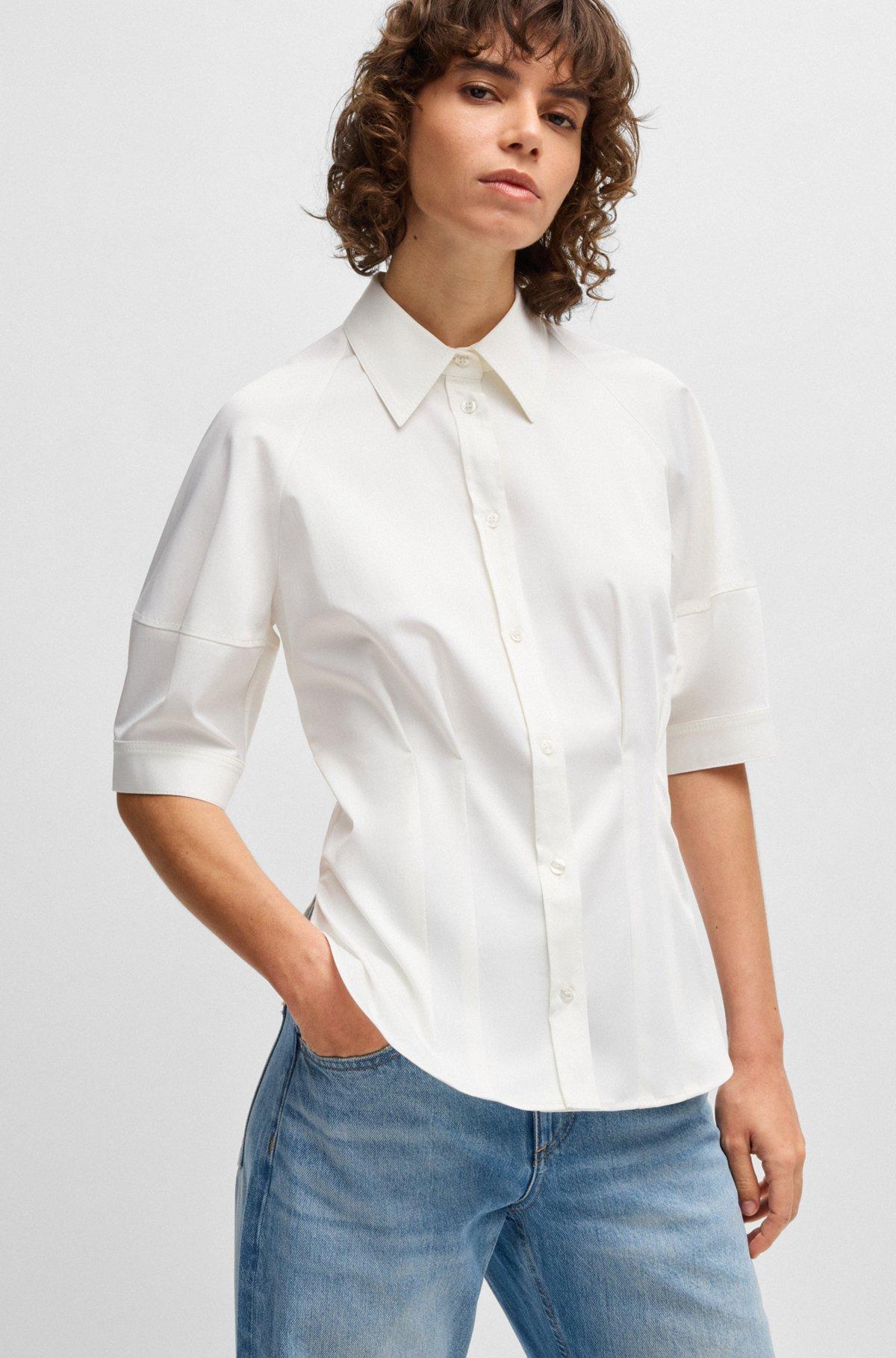 BOSS - Tailored blouse in stretch cotton - White Product Image