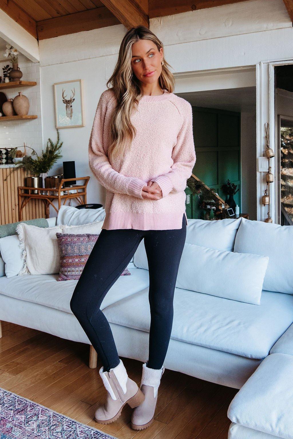 Fuzzy Pink Ribbed Pullover Sweater Product Image