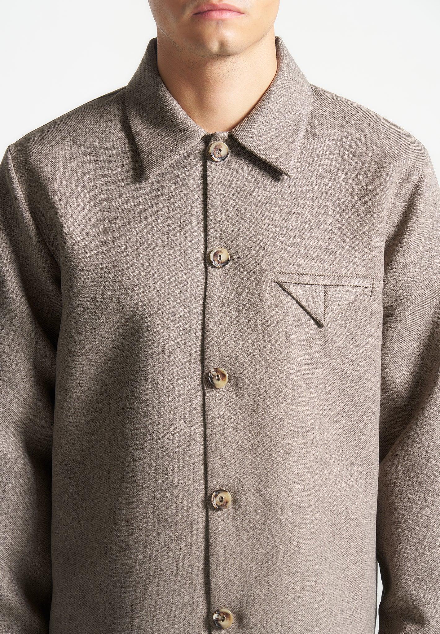 Textured Tailored Long Sleeve Overshirt - Taupe Male Product Image