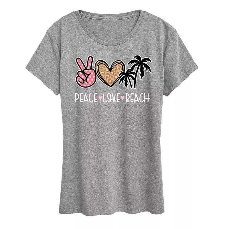 Womens Peace Love Beach Graphic Tee Grey Green Product Image