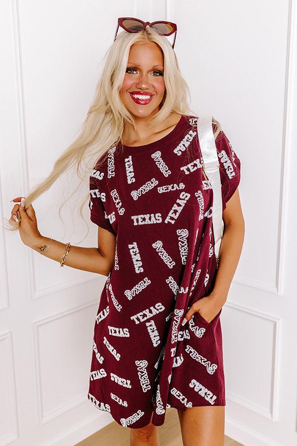 School Spirit Sequin Embroidered Mini Dress in Texas Maroon Product Image