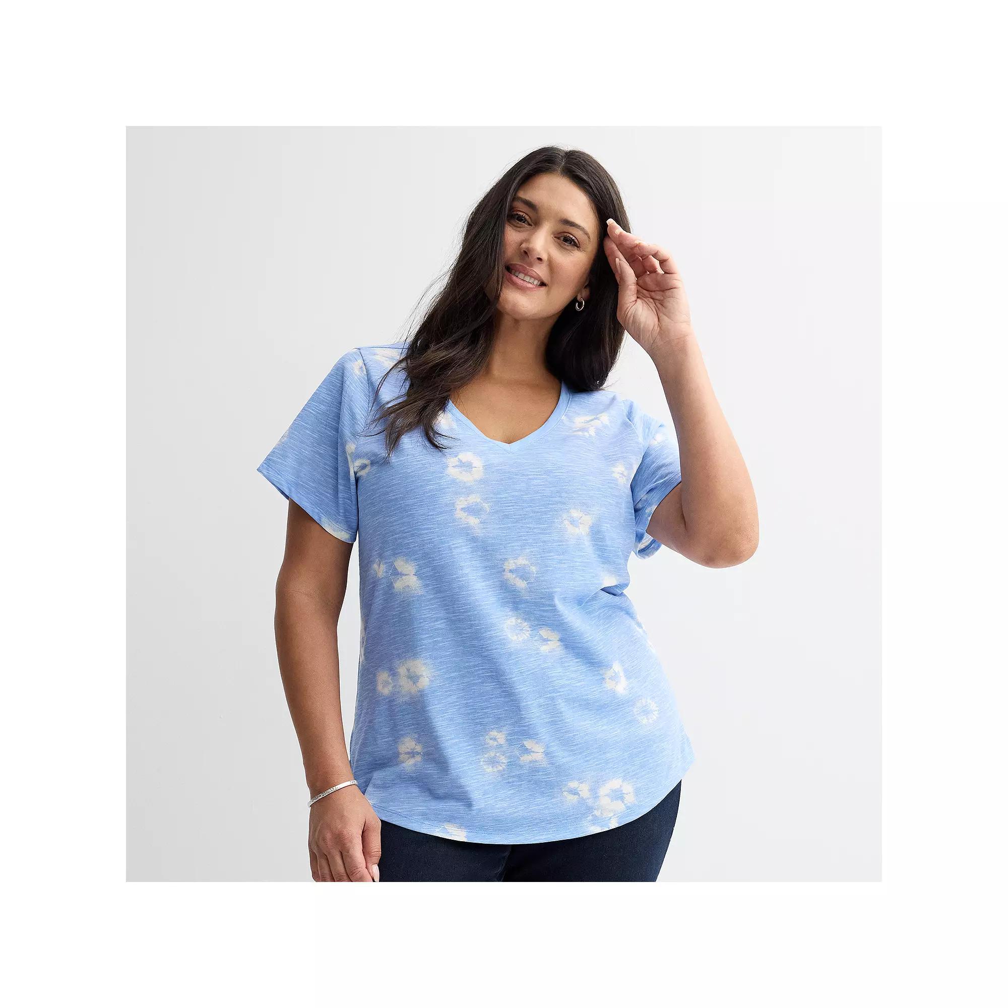 Plus Size Sonoma Goods For Life® Everyday V-Neck T-Shirt, Women's, Size: 5XL, Blue Dye Dot Product Image