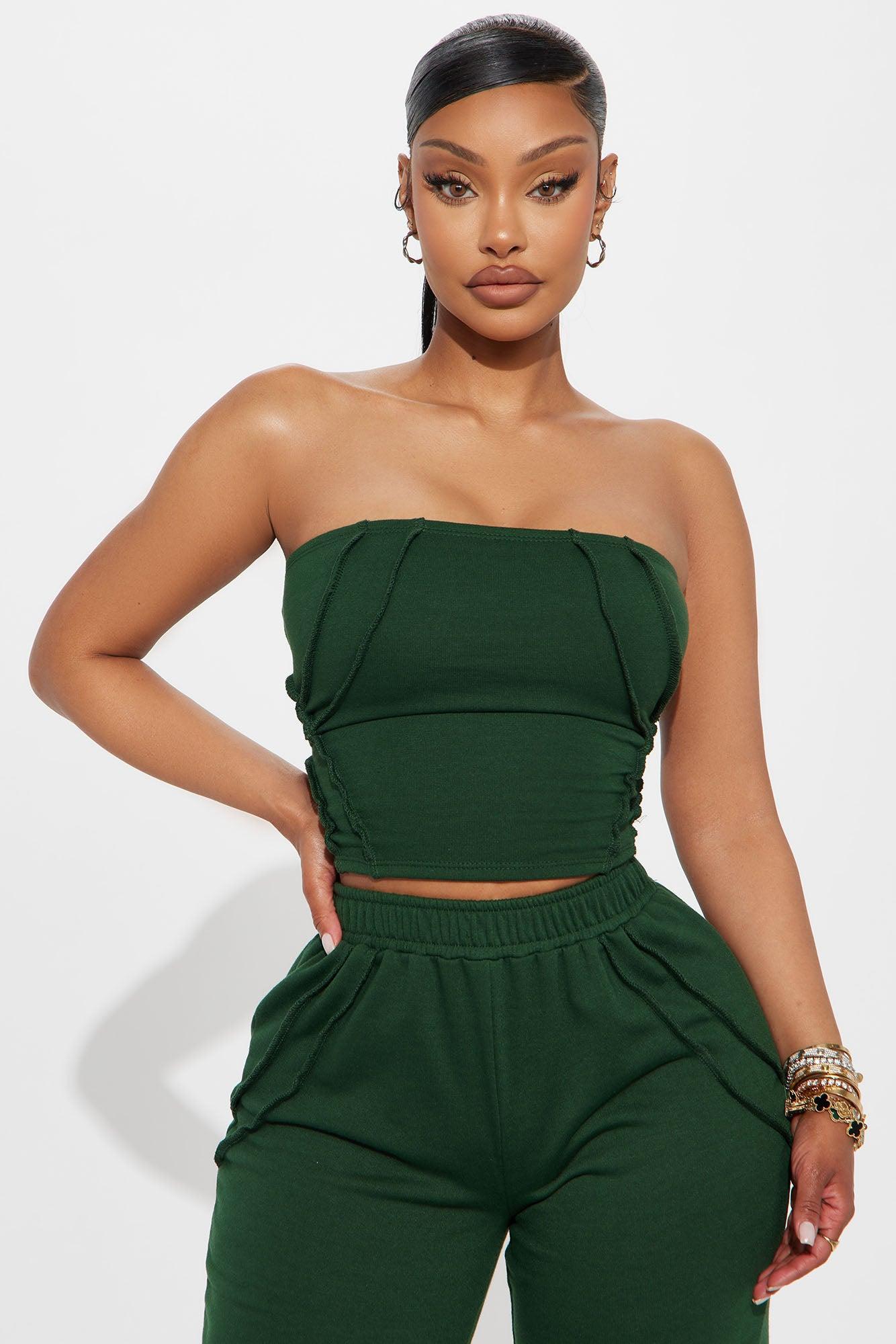 Bree Strapless Wide Leg Pant Set - Hunter Green Product Image